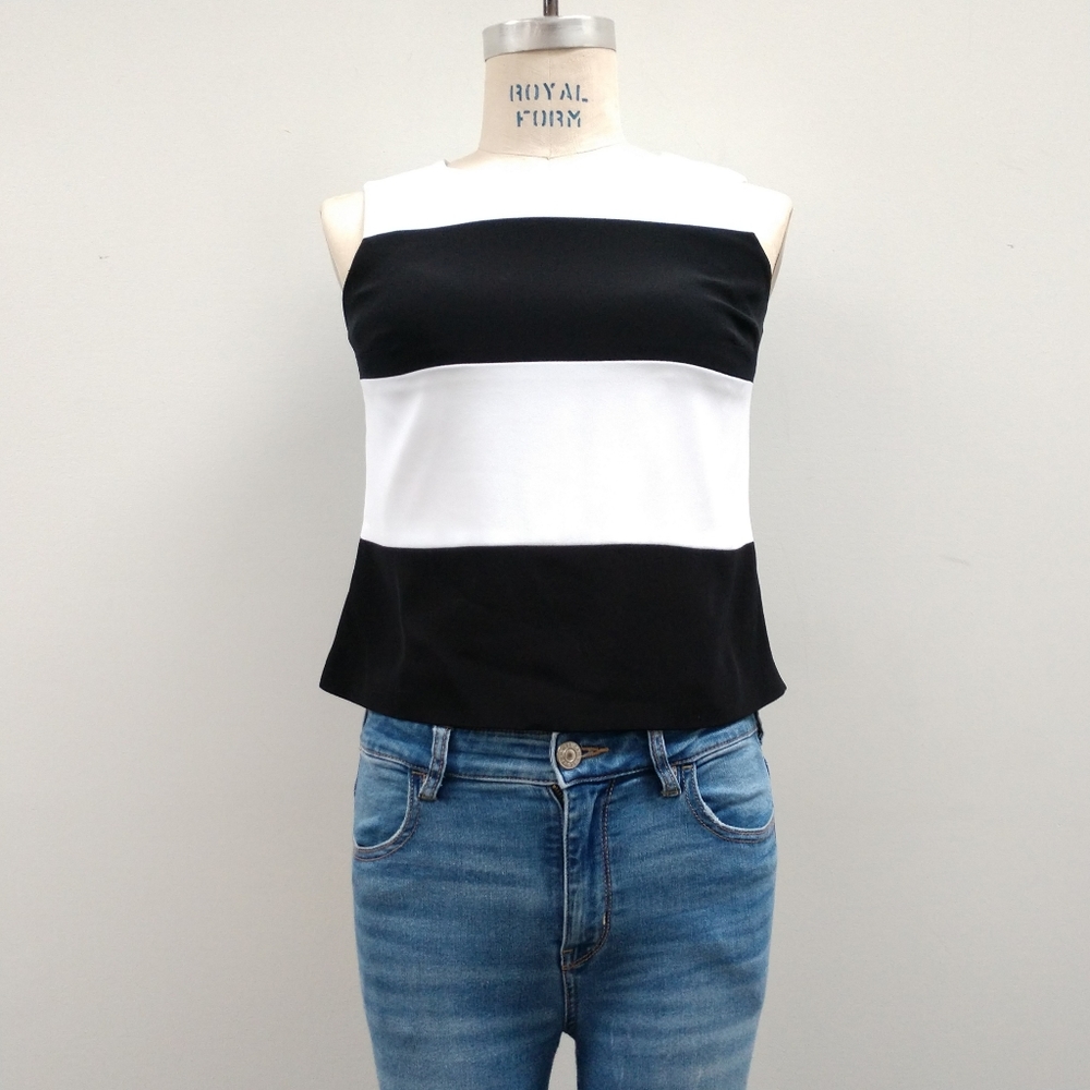 Black + White Striped Talbots Petites Top Size 8P